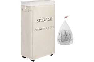Maxsilan 29" Slim Rolling Laundry basket with Removable Bag on Wheels, 70L Collapsible Narrow Corner Laundry Hamper, Foldable Storage Bins, Beige