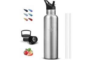 GRSTA Borraccia Termica, Borraccia 1 litro, Senza BPA, Borraccie con Cannuccia, Senza Perdite, Borraccie Acciaio Inox, Mantiene Caldo per 12 Ore/Freddo 24 Ore, Borracce per Campeggio, Fitness, Viaggio