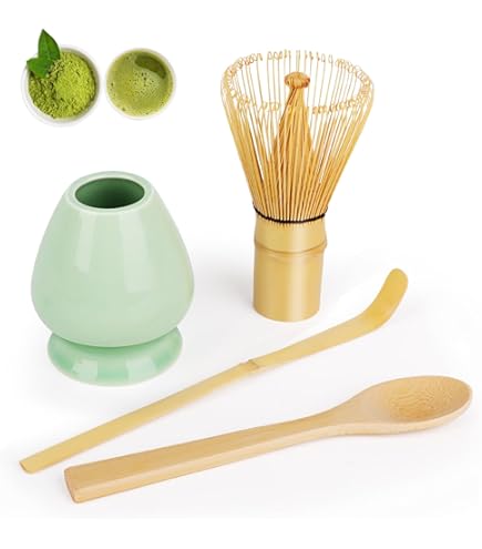 NIDONE Set De Thé Atcha 3 Pièces, Fouet à Atcha En Babou (Chasen), Support De Fouet En