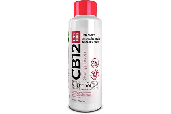 CB12 – Bain de bouche – Soin gencives – Sans alcool – Combat la mauvaise haleine pendant 12 heures – Aide à restaurer et maintenir des gencives saines – Arôme menthe fraîche – 500ML