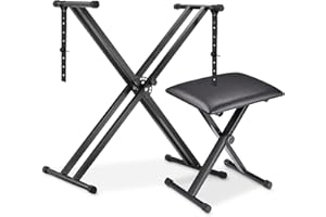 MAMIZO Keyboardständer mit Hocker, Höhenverstellbar Keyboard Ständer und Keyboard Hocker, Doppel X-Frame Keyboard Stand Klavierhocker Set, Klappbar Keyboardstativ Keyboardbank für E-Piano, Schwarz