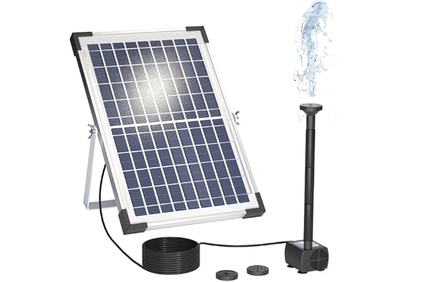 Irishom Pompe de Fontaine Solaire 9V/10W 300L/h, Pompe à Eau Solaire, avec Grand Panneau Solaire et 3 Buses, Circulation de l'Eau de l'Oxygène, pour Bain d'Oiseaux/Aquarium/Etang/Jardin