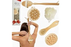 AsiVPassion – 𝐐𝐮𝐚𝐥𝐢𝐭é 𝐏𝐫𝐞𝐦𝐢𝐮𝐦 – Ensemble de 5 Brosses Corps à Sec | Brosse à dos à longue poignée,Brosse à sec pour le corps pour rajeunir la peau,Exfoliant bio et brosse de massage