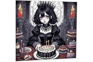 PURPLE FOX Gotycka kartka urodzinowa dla dziewczynki - urocza gotycka dziewczyna panie nastolatki damskie 145 mm x 145 mm