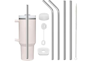 BIPL 4 Stück Strohhalm für Stanley Cup, 304 Edelstahl Lange Strohhalme, 30cm Wiederverwendbar Trinkhalme, mit Reinigungsbürsten und Silikon Stopfen, für 30/40 Unzen Becher, Glas und Stanley Cup Zubehör