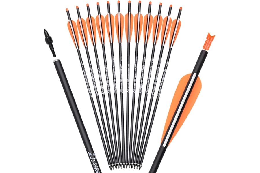 ELONG OUTDOOR Carbon Crossbow Bolts 16 18 20 22 Inch Hunting Archery Arrows with 4" Vanes Replaced Arrowhead Tip (Pack of 12)