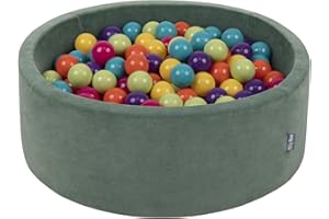 KiddyMoon Piscine À Balles pour Bébé Velours Rond 90X30cm/200 Balles 7Cm Fosses À Boules Jouet Enfant, Vert Forêt: Vert Cl/Jaune/Turq/Orange/R.Foncé/Violet