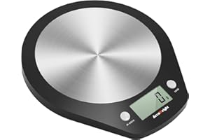 ACCUWEIGHT 203 Digital Kitchen Scale, Electronic Stainless Steel Food Scales with LCD Screen, Measuring Function for Liquid in ml and fl. oz., 5000g, 0.1 oz increments or 1g