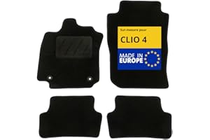 DBS – Tapis de Voiture - sur Mesure pour Renault Clio 4 (09/2012-05/2019) – Antidérapants avec Clips de Fixation – 4 Tapis Auto Avant/arrière – Moquette Noire