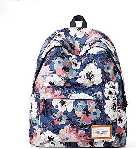 Tekon Unisex Men Women Cute Floral Printed Vintage Durable Canvas Satchel Backpack Tablet Rucksack Shoulder School Gym Book Bag Travel Hiking Bag Gift for Teenage Girls/Boys (Blue)