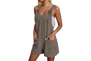 GENÉRICO 2025 Monos Corto Mujer Verano Casual Peto Corto Jumpsuit Una Pieza Pantalones de Tirantes Camiseta sin Mangas Color sólido Vintage Anchos de Rectos Playsuit Playa Elegante