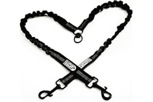 JUST PET ZONE Double Dog Lead Splitter With Dual Clip Shock Absorber Bungee Dog Lead - Night Reflective Stitching For Medium & Large Double Dog Lead For Walking 2 Dogs No Tangle, Double Ended Dog Lead For Harness