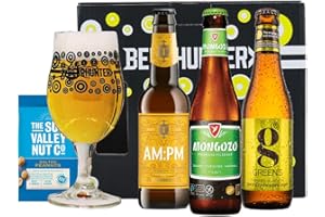BEER HUNTER Gluten Free Mixed Craft Beer Gift Set with Official Branded Glass - (3 Pack) Beer Gifts for Men, Beer Gift Set, Birthday Beer, Craft Beer Gift Set, Beer Gifts, Lager Gift Set, World Beers