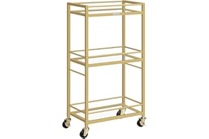 ‎MAHANCRIS MAHANCRIS Servierwagen mit Weinregal, 3-stufiger Barwagen aus gehärtetem Glas, Küchenwagen mit Rollen, Abschließbarer Rollwagen, Küchenwagen, Weinwagen für Bar, Esszimmer, Küche Gold ARCJ40B01