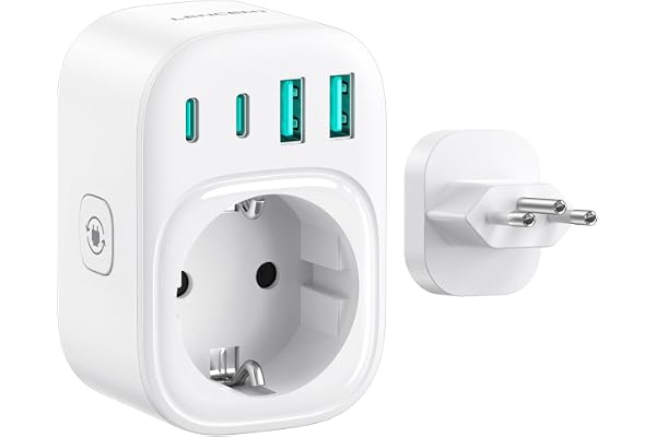 LENCENT Adapter till Brasilien, reseladdare med 2 USB-C och 2 USB-A