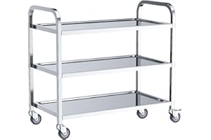 VELPAX Carrello da pranzo da cucina a 3 piani, 95x50x95 cm Carrello da pranzo in acciaio inox, rotolamento silenzioso per stoccaggio clinico Cucina Hotel Salone di bellezza