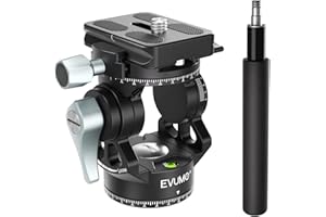 EVUMO Mini Tête de Trépied, Double Panoramique 360 degrés Caméra Trépied Tête Vidéo, 250g Tête Fluide Pan Tilt Head Compatible avec Plateau Rapide Arca-Swiss, DSLR, Fermetures Indépendantes, Load 4kg