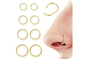 Diamday 8pcs 16G/18G Nose Ring Hoops 316L Surgical Steel Septum Ring Helix Tragus Piercing Jewellery Cartilage Conch Rook Daith Earrings Lip Ring Hinged Black Silver Gold Nose Rings 6mm/8mm/10mm/12mm