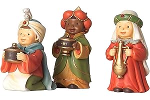 AC - Figuras 3 Reyes Magos Naïf para belén navideño, marmolina, Figuras Decorativas para Nacimiento, Pesebre, Navidad, Adorno Tradicional, 9 cm.