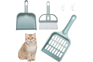 Teokantz 5 Stück Reinigungswerkzeuge für Katzenklo - 1 blauen Katzenklo Schaufel, 1 blauen Besen, 1 blauen Kehrblech und 2 transparenten Haken