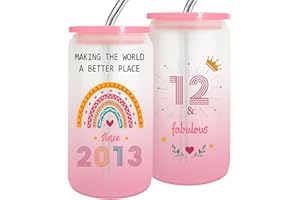 ZYPHORIA 12 Year Old Girl Gift,12th Birthday Gifts for Girls 2025,Happy 12th Birthday Cups With Lids and Straws Gift Ideas,Fashion Gifts for Her,Thoughtful Presents for 12 Year Old Daughter,Niece,Sister-1PACK