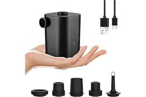 IFUFR Electric Air Pump, Portable Air Bed Pump with 2500mAH Battery USB Rechargeable Air Pump Quick Inflate/Deflate, Electric Pump with 3 Nozzles for Kids Paddling Pool, Air Mattress, Pool Toys, Airbed