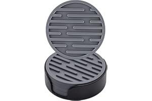 Ateweita Sottobicchieri Set, sotto bicchieri silicone con supporto, Rotondo antiscivolo tappetino bar per Tazza, Tavolo, Caffè, Bar, Bevande, Drinking Coasters Cup Mat, 6 Pezzi (Grigio)