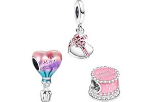 Doyafer 925 Charm Set en argent sterling gâteau d'anniversaire, animaux, voyages, fleurs, or rose pendentif perles Fit femmes bracelets collier fille cadeau 3-pièces/paquet