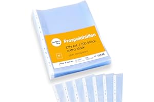 perfect line 100 buste portadocumenti DIN-A4 di chiare, pellicole trasparenti premium extra forti (60 µ), incolori e trasparenti, tasche da collezione per proteggere carte, documenti in cartelle
