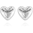 Juicy Couture Silvertone Logo Heart Stud Earrings, One Size, Metal, glass stone, One Size, Metal, glass stone