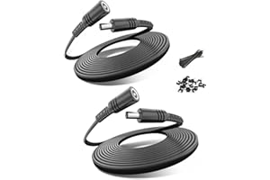 Basesailor kabel przedłużający 12V DC 6M/2Pack,Przedłużacz zasilania 5V 9V 24V DC 5.5 x 2.1 mm,Płaski przedłużacz 5521,Kabel DC żeński do męskiego nadzoru kamery CCTV,Kamera sieciowa IP,LED,DVR