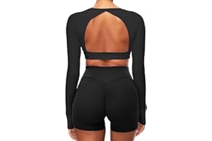 TZLDN Sportowy top damski z odkrytymi plecami, na siłownię, do jogi, z długim rękawem, lekka koszulka sportowa z otworem na kciuk