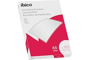 Ibico A5 Laminating Pouches, 250 Micron (2x125), High Document Protection & Durability, Pack of 100, Matt Finish, Clear, 627322