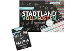 DENKRIESEN - Junior Duo 2 - Stadt-Land Vollpfosten Junior Edition + Hangman Junior Edition" | Birthday Gift | Family Game | City Country River | Children's Game