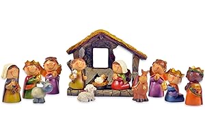 RIFFELMACHER & WEINBERGER Riffelmacher Kinder Krippenfiguren Set mit Stall 12-TLG. 78356-2,5-9cm - Polyresin Weihnachtskrippe Jesus Geburt Weihnachtswunder Heiligabend Weihnachten Dekoration