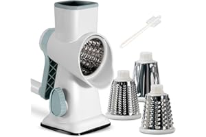 Bugucat Ręczna krajalnica do warzyw, tarka bębnowa, tarka do sera, chopper, tarka obrotowa, krajarka do ziemniaków, warzyw, owoców, pomoc kuchenna, z 3 zestawami wymiennych ostrzy ze stali nierdzewnej