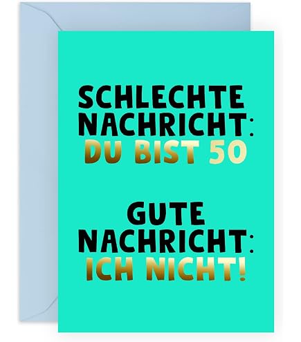 WBdesignz Lustige 50. Geburtstagskarte – „Schonend Behandeln!“, DIN A6, 300 G/m² Papier, Mit Umschlag