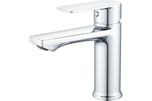 BELZ Grifo monomando de lavabo para baño, cartucho cerámico, instalación fácil, altura 96 mm, ahorro de agua y energía, diseño moderno, Cromo