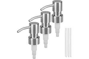 DYMHQ 3Pcs Stainless Steel Soap Pump Replacement, Lotion Dispenser Pump Head Spare, Leakproof 28 Teeth Press Pump, Shampoo Conditioner Bottle Nozzle, Pump Heads with Thread Tubes for Kitchen Bathroom (B)