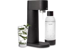 MYSODA Woody Sparkling Water Maker - Silent Carbonated Water Machine Made of Renewable Wood Composite and 1L Water Bottle - Without CO2 Cylinder - Seltzer Maker Machine - Colour Black