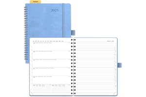 EU POPRUN Tygodniowy Kalendarz 2025 Spiralny 22 x 16,5 cm, 1 Strona na Tydzie? z 1 na Notatki, Mi?kka Ok?adka z Ekoskóry, Papier 100 gsm, Lazurowy b??kit