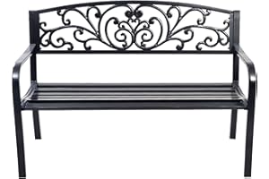 RELAX4LIFE Banc de Jardin Extérieur pour 2-3 Personnes, Banc de Jardin Fer Forgé Résistant avec Dossier Incliné, Accoudoirs Arrondis, Pieds Robustes, pour Terrasse Parc Pelouse, Noir