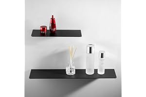 ‎WOMAMNY Womamny Black Bathroom Shelves Wall Mounted, Black Bathroom Shelf No Drilling, 30cm & 60cm Thick Floating Shelves Set, Rustproof Space Aluminium Shower Shelves for Living Room Bathroom Kitchen Study