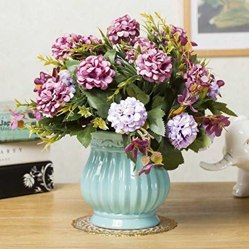 Jhyflower Simulation bouquet flower decoration set living room table fake flowers dry flower pot decoration decoration flower, pink 4 purple table tennis chrysanthemum+3519 blue