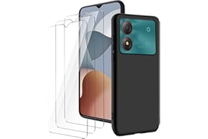 LYZXMY Hülle für ZTE Blade A34(6.6") Schwarz Handyhülle + 3 Stück Gehärtetes Glas Schutzfolie, Case Weich Silikon TPU Schutzhülle Cover 9H Härte HD Gehärtetes Glasfolie Glas