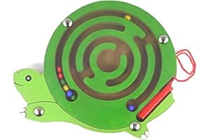 HappyToy Animal Mini Wooden Round Magnetic Wand Number Maze Interactive maze Magnet Beads Maze on Board Game City Traffic Eduactional Handcraft Toys (Tortoise)