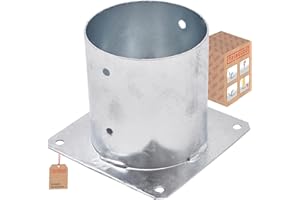 TRIBECCO® Casquillo atornillable para postes de madera redondos, galvanizado en caliente, 140 mm de diámetro, casquillo de suelo, soporte para vallas, placa de suelo, fijación, redondo