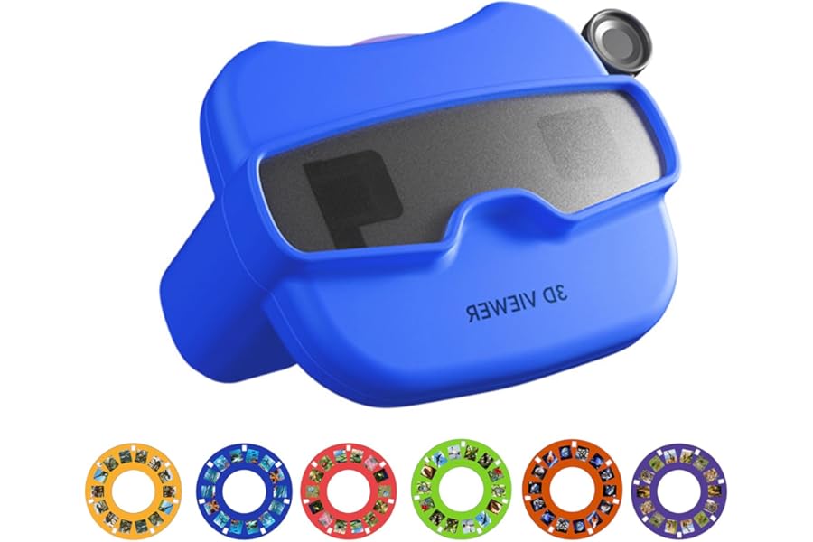 3D Stereoscopic Viewer Toy for Kids, Blue Viewfinder Toy for Ages 3+, Portable View Finder, Story Projection Device with 6 Pieces Educational Reels