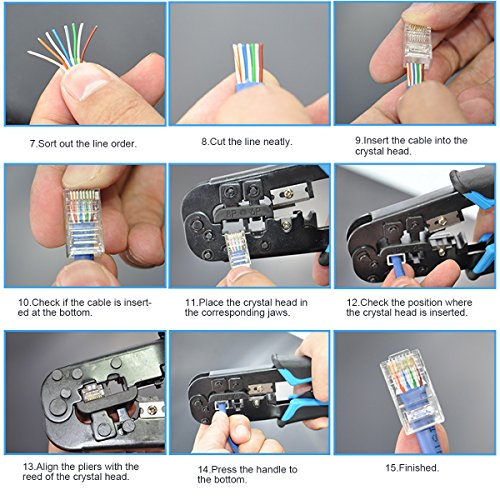 EIVOTOR Crimpzangen RJ 45 Handkrimpzange Doppelte Draht Crimpzange 8P 6P Klemmzange Abisolierzange Kabeltelefondraht Crimpzange RJ45 Kristall Crimpzangen Werkzeuge Kabelschuhe Tool Crimpwerkzeuge Kabelschuhzange für Abisolierung und Telefonleitung Druckleitung Strippen Schnittlinie - 7