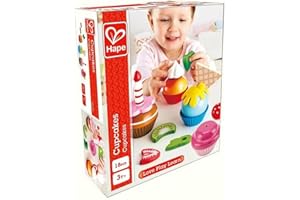 Hape E3157 Colourful Wooden Cupcakes, Realistic Pretend Play Food Kitchen Toy for Children Ages 3+ Years, Multicolor